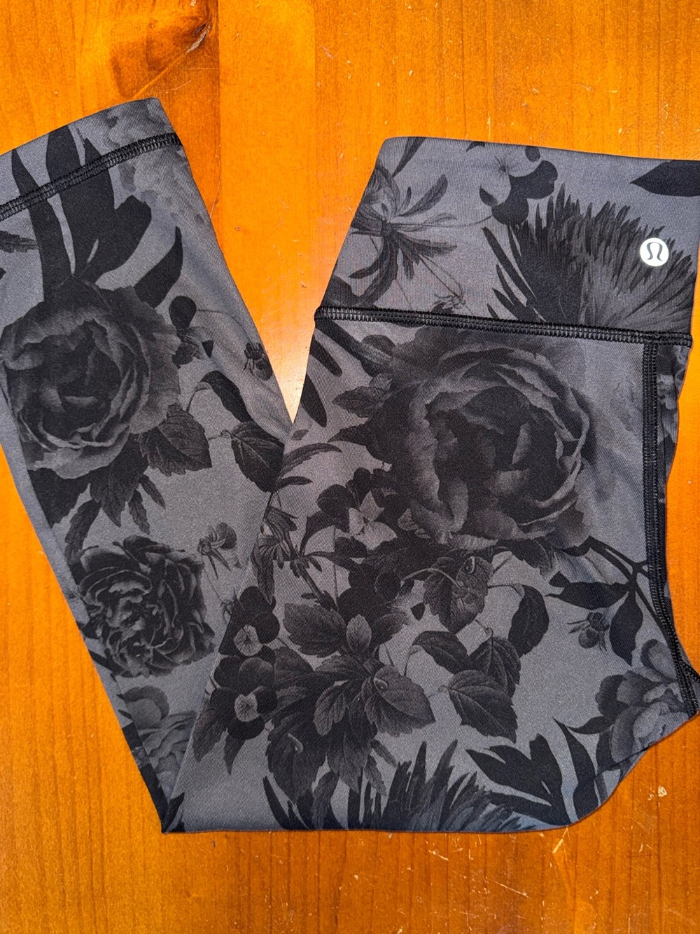 Lululemon Wunder Under Leggings Black Grey Brisk Bloom Floral Cropped 21” Size 4